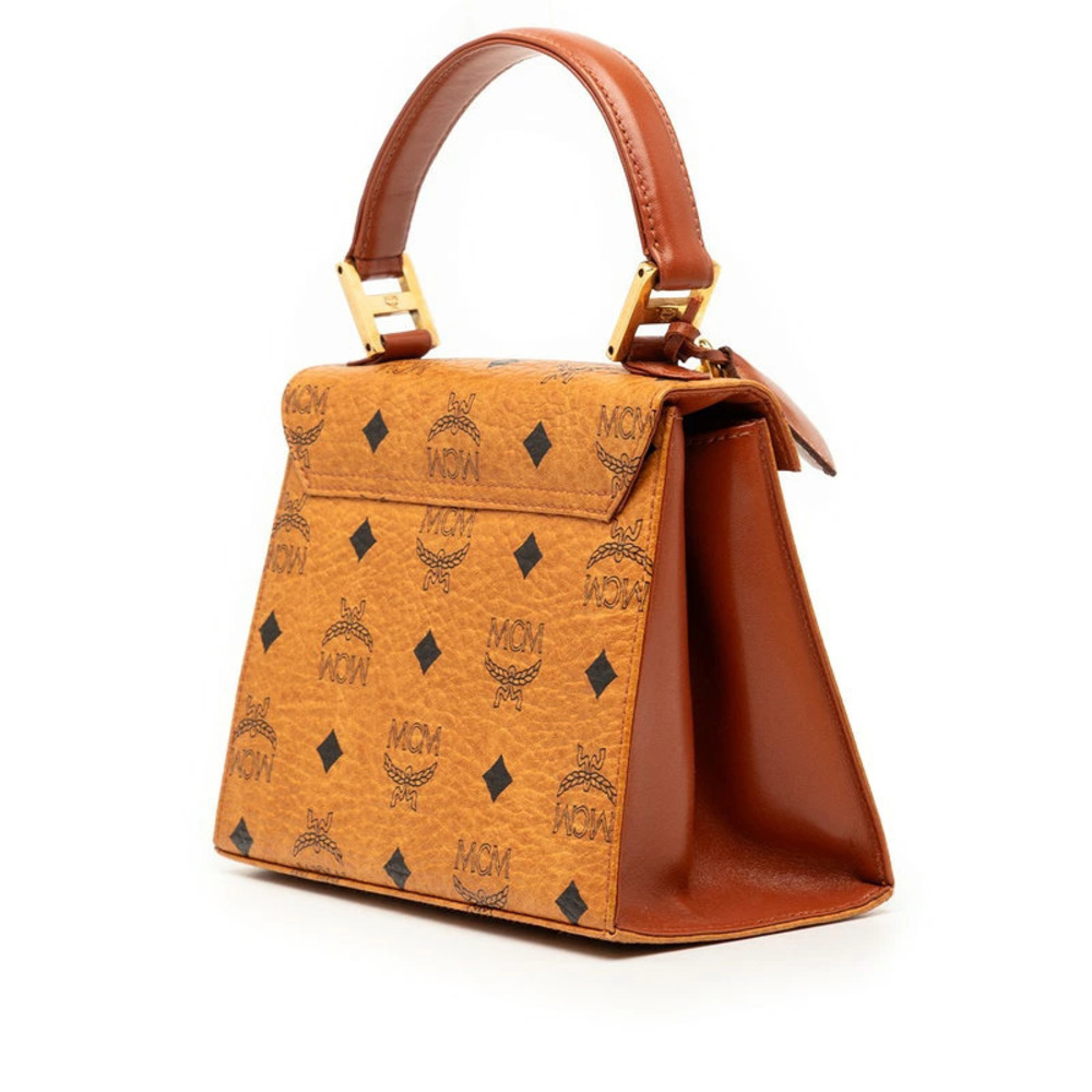 Mcm Visetos Leather 2way Handle Top Cognac Brown Bag Shoulder Brown